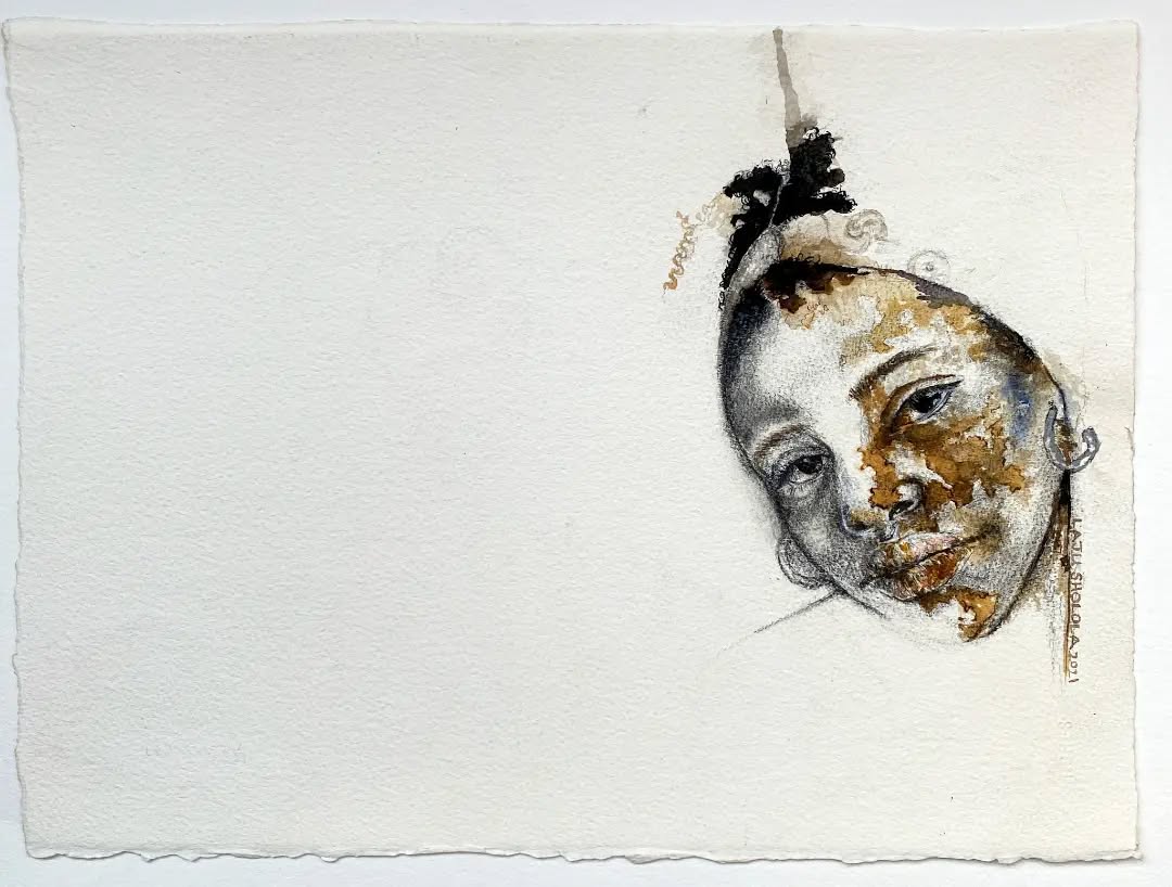 Portrait Study 1Tea, ink, Graphite and charcoal on Deckled paper.11 x 15 inches 2021@lajusholol (1)